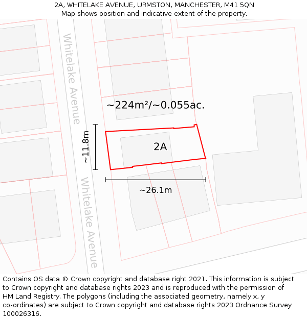 2A, WHITELAKE AVENUE, URMSTON, MANCHESTER, M41 5QN: Plot and title map