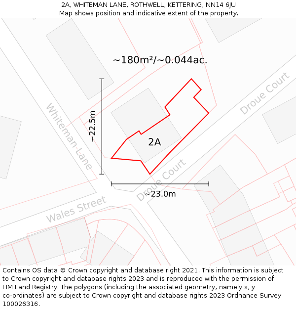 2A, WHITEMAN LANE, ROTHWELL, KETTERING, NN14 6JU: Plot and title map