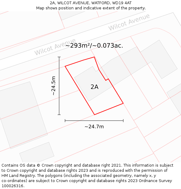 2A, WILCOT AVENUE, WATFORD, WD19 4AT: Plot and title map