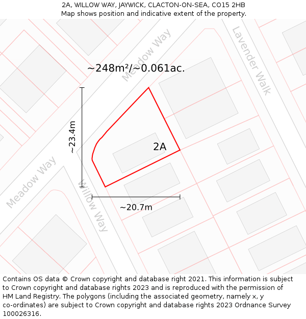 2A, WILLOW WAY, JAYWICK, CLACTON-ON-SEA, CO15 2HB: Plot and title map