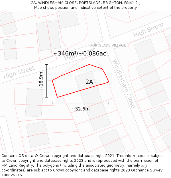 2A, WINDLESHAM CLOSE, PORTSLADE, BRIGHTON, BN41 2LJ: Plot and title map