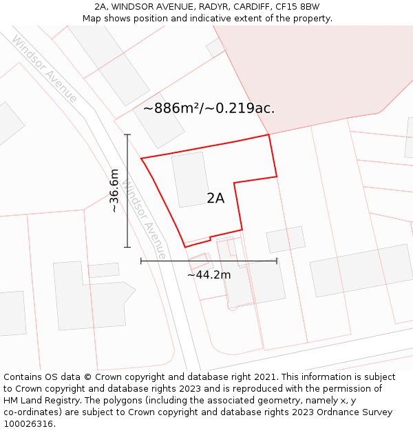 2A, WINDSOR AVENUE, RADYR, CARDIFF, CF15 8BW: Plot and title map