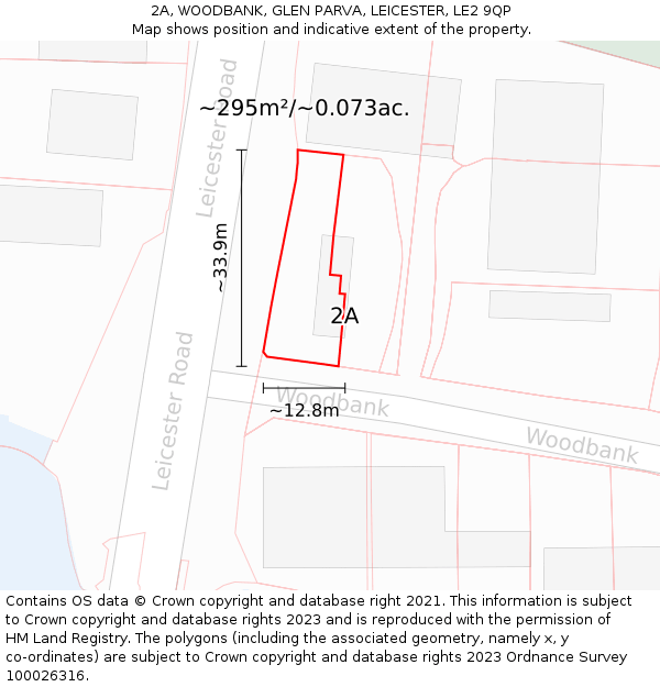 2A, WOODBANK, GLEN PARVA, LEICESTER, LE2 9QP: Plot and title map