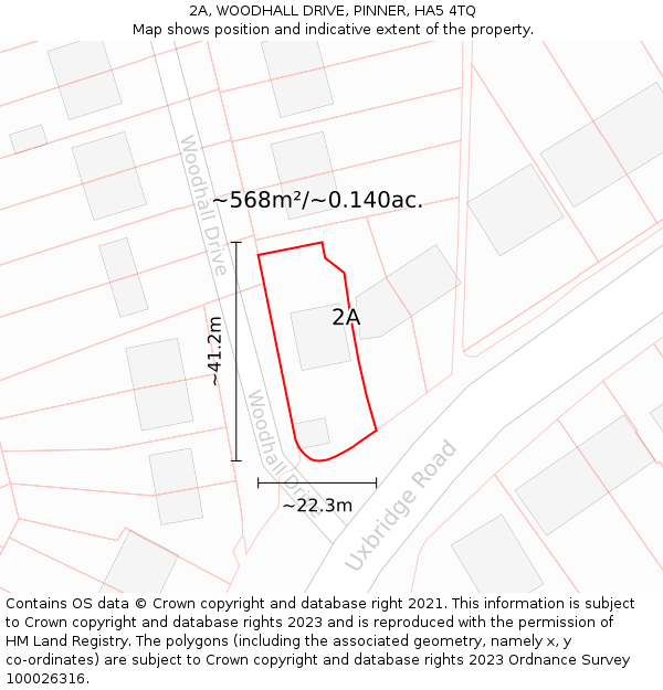 2A, WOODHALL DRIVE, PINNER, HA5 4TQ: Plot and title map