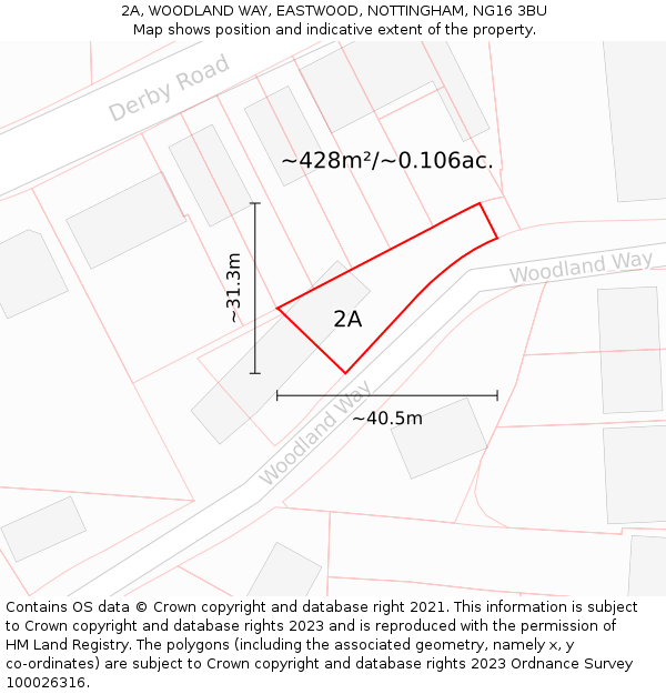 2A, WOODLAND WAY, EASTWOOD, NOTTINGHAM, NG16 3BU: Plot and title map