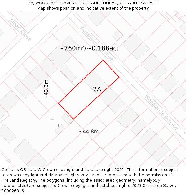 2A, WOODLANDS AVENUE, CHEADLE HULME, CHEADLE, SK8 5DD: Plot and title map