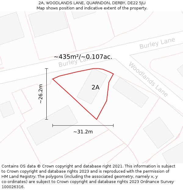 2A, WOODLANDS LANE, QUARNDON, DERBY, DE22 5JU: Plot and title map