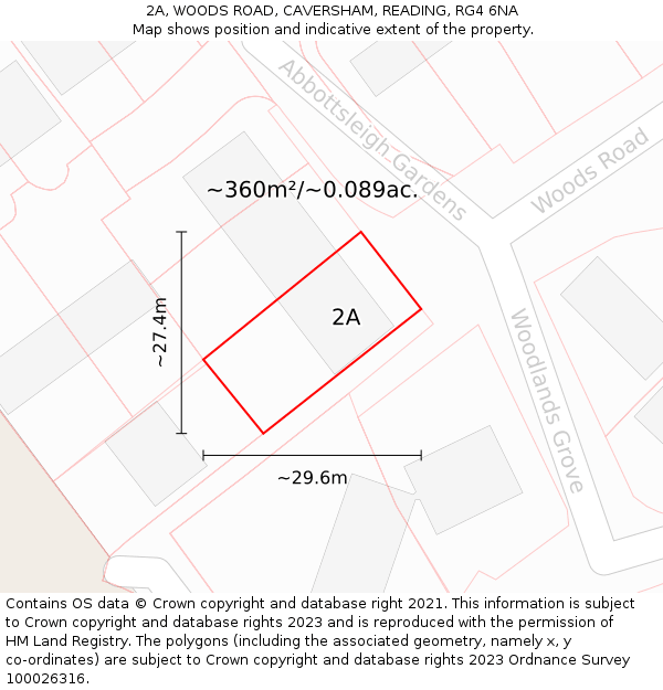 2A, WOODS ROAD, CAVERSHAM, READING, RG4 6NA: Plot and title map