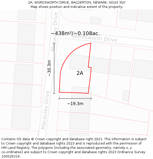 2A, WORDSWORTH DRIVE, BALDERTON, NEWARK, NG24 3QY: Plot and title map