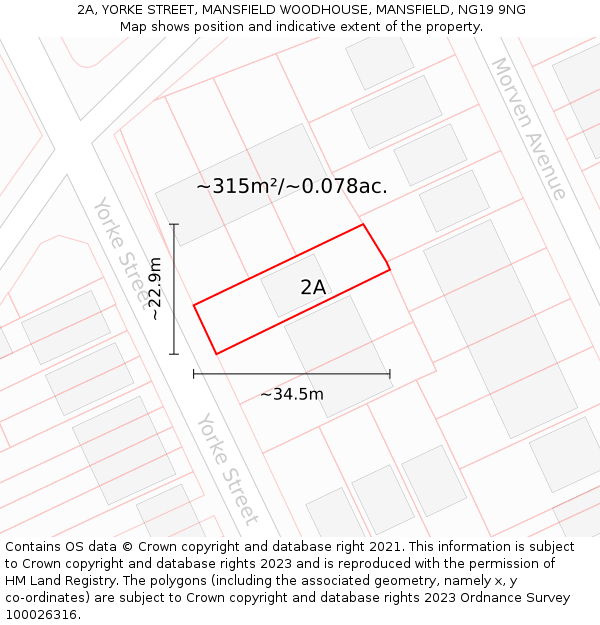 2A, YORKE STREET, MANSFIELD WOODHOUSE, MANSFIELD, NG19 9NG: Plot and title map