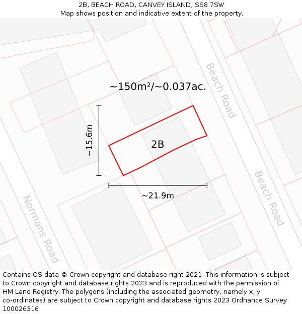 2B, BEACH ROAD, CANVEY ISLAND, SS8 7SW: Plot and title map