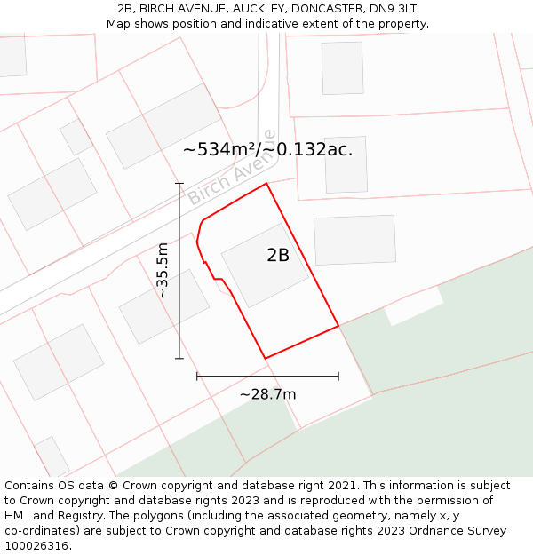 2B, BIRCH AVENUE, AUCKLEY, DONCASTER, DN9 3LT: Plot and title map