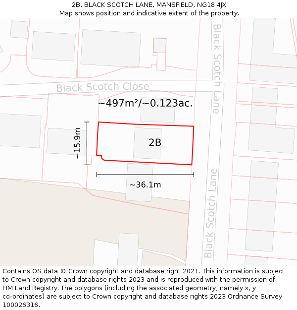 2B, BLACK SCOTCH LANE, MANSFIELD, NG18 4JX: Plot and title map