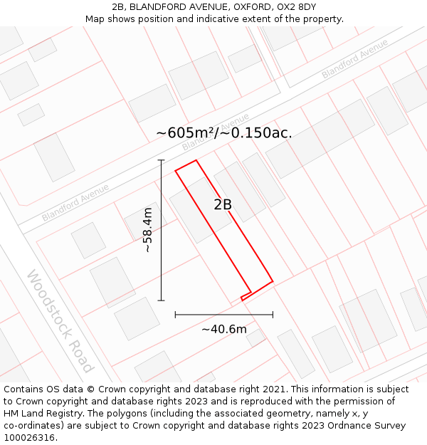 2B, BLANDFORD AVENUE, OXFORD, OX2 8DY: Plot and title map