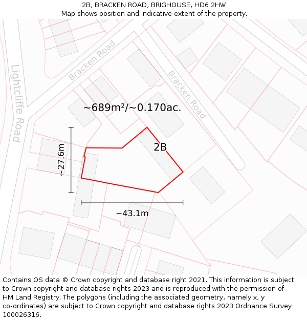 2B, BRACKEN ROAD, BRIGHOUSE, HD6 2HW: Plot and title map