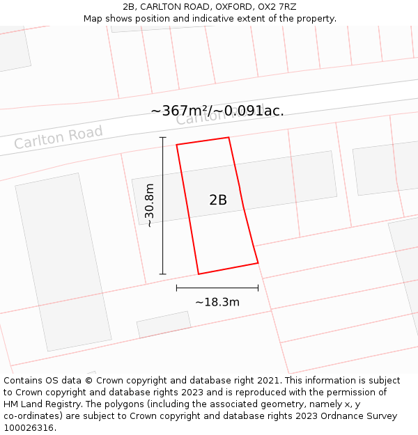 2B, CARLTON ROAD, OXFORD, OX2 7RZ: Plot and title map