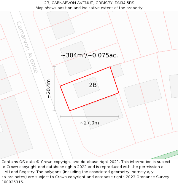 2B, CARNARVON AVENUE, GRIMSBY, DN34 5BS: Plot and title map