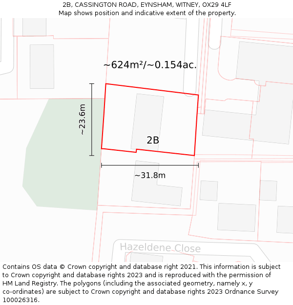 2B, CASSINGTON ROAD, EYNSHAM, WITNEY, OX29 4LF: Plot and title map