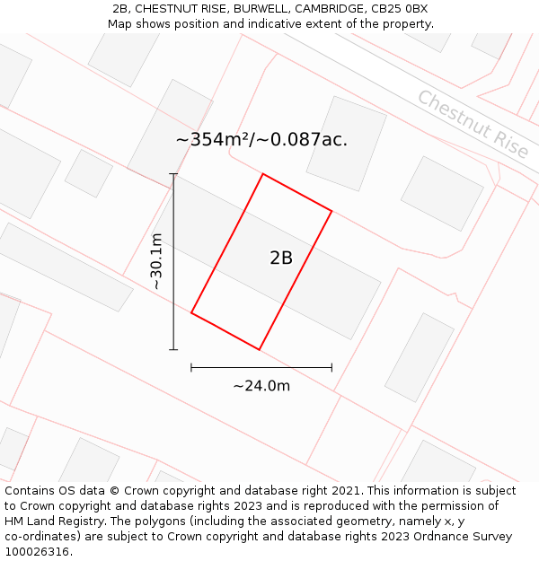 2B, CHESTNUT RISE, BURWELL, CAMBRIDGE, CB25 0BX: Plot and title map