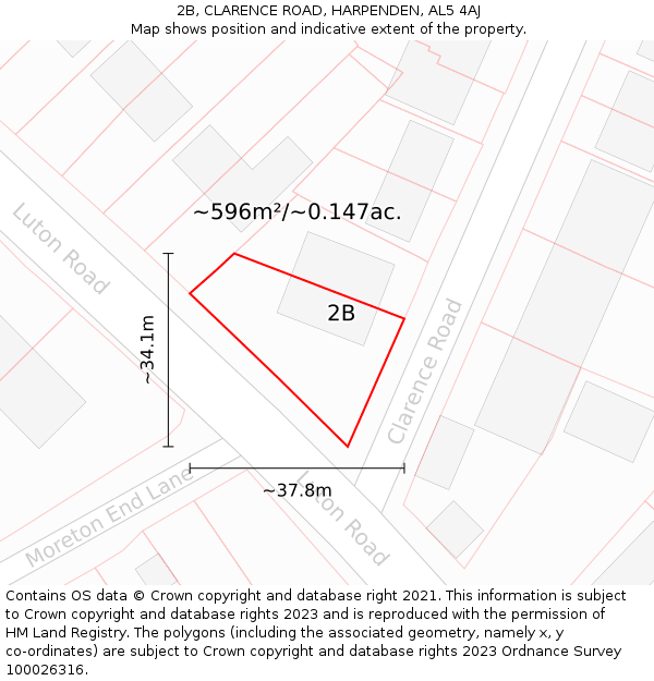 2B, CLARENCE ROAD, HARPENDEN, AL5 4AJ: Plot and title map