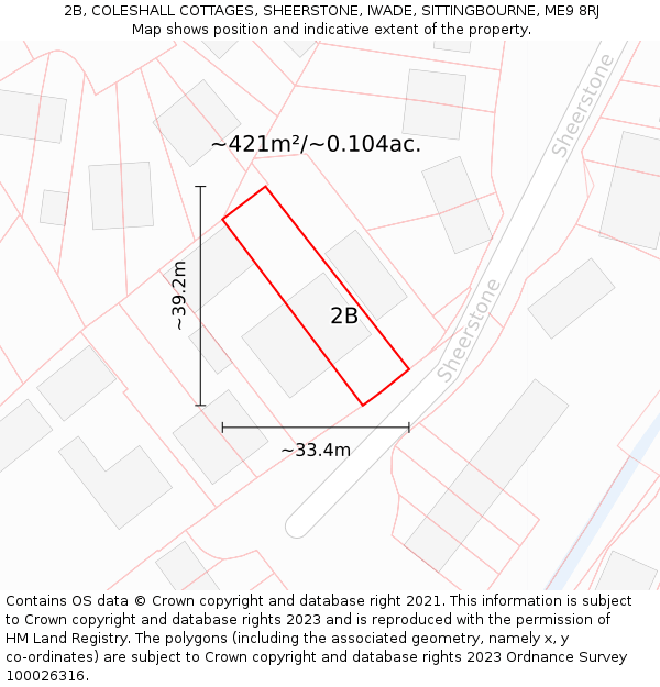 2B, COLESHALL COTTAGES, SHEERSTONE, IWADE, SITTINGBOURNE, ME9 8RJ: Plot and title map