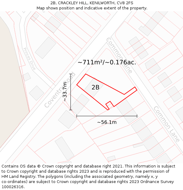 2B, CRACKLEY HILL, KENILWORTH, CV8 2FS: Plot and title map