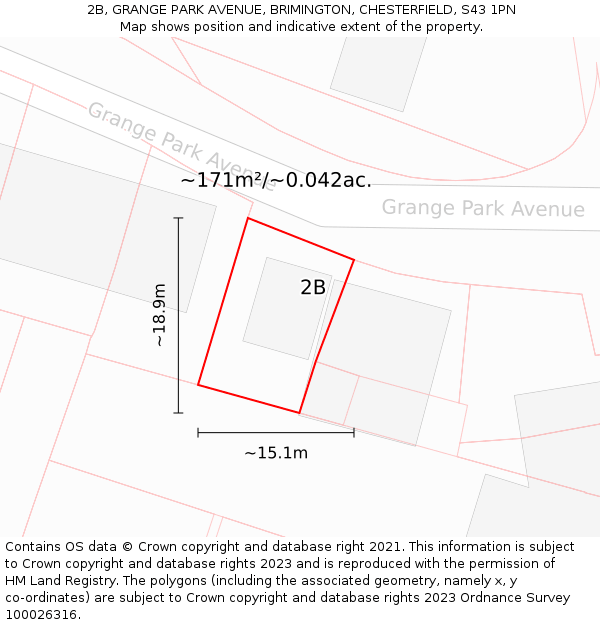 2B, GRANGE PARK AVENUE, BRIMINGTON, CHESTERFIELD, S43 1PN: Plot and title map