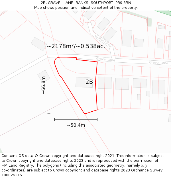 2B, GRAVEL LANE, BANKS, SOUTHPORT, PR9 8BN: Plot and title map