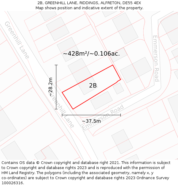 2B, GREENHILL LANE, RIDDINGS, ALFRETON, DE55 4EX: Plot and title map