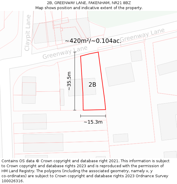 2B, GREENWAY LANE, FAKENHAM, NR21 8BZ: Plot and title map