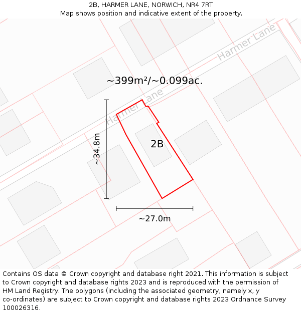 2B, HARMER LANE, NORWICH, NR4 7RT: Plot and title map