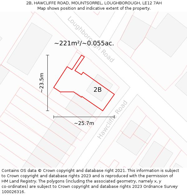 2B, HAWCLIFFE ROAD, MOUNTSORREL, LOUGHBOROUGH, LE12 7AH: Plot and title map