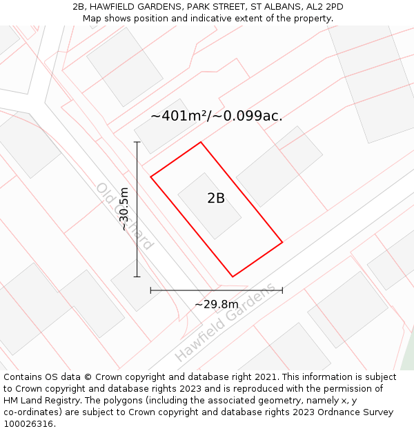 2B, HAWFIELD GARDENS, PARK STREET, ST ALBANS, AL2 2PD: Plot and title map