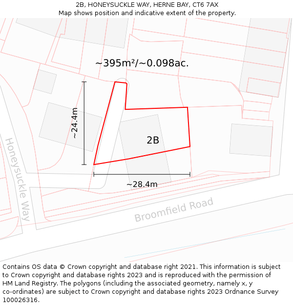 2B, HONEYSUCKLE WAY, HERNE BAY, CT6 7AX: Plot and title map