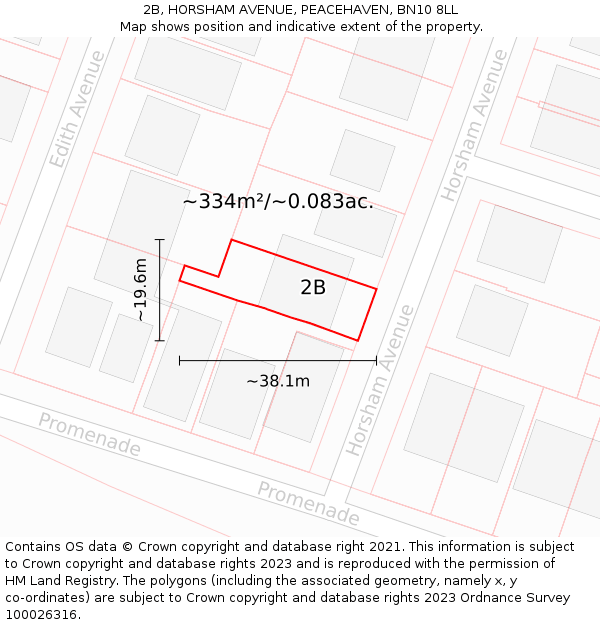 2B, HORSHAM AVENUE, PEACEHAVEN, BN10 8LL: Plot and title map