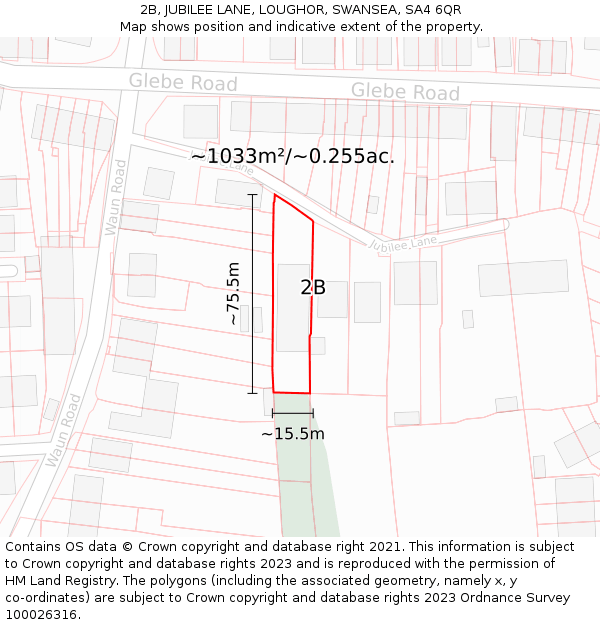 2B, JUBILEE LANE, LOUGHOR, SWANSEA, SA4 6QR: Plot and title map