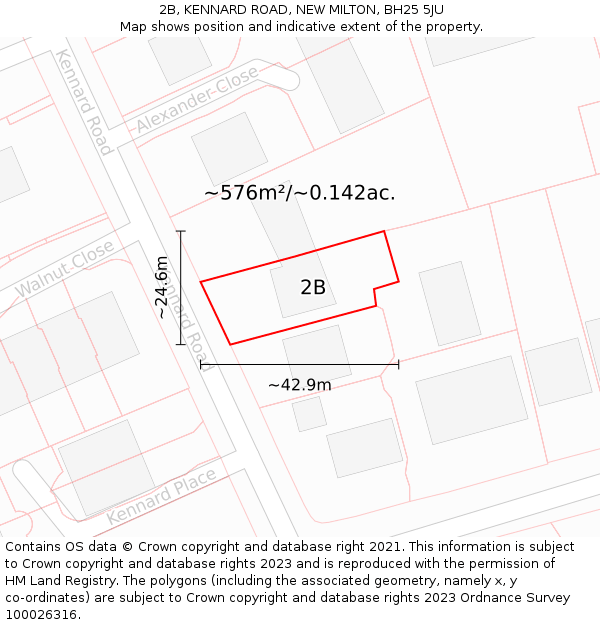 2B, KENNARD ROAD, NEW MILTON, BH25 5JU: Plot and title map