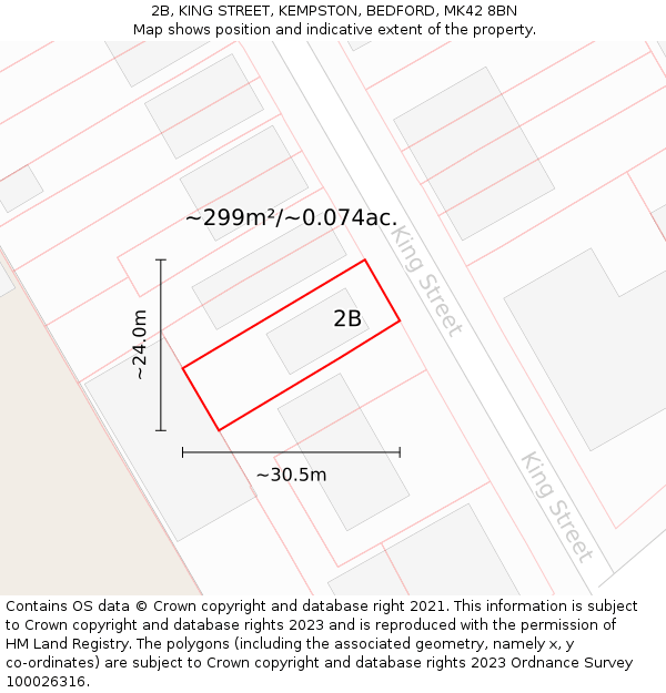 2B, KING STREET, KEMPSTON, BEDFORD, MK42 8BN: Plot and title map