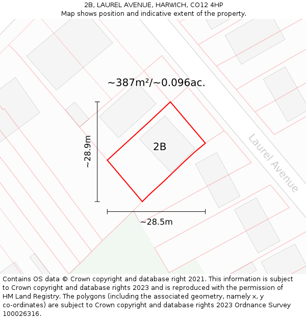 2B, LAUREL AVENUE, HARWICH, CO12 4HP: Plot and title map