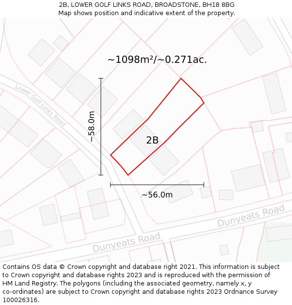 2B, LOWER GOLF LINKS ROAD, BROADSTONE, BH18 8BG: Plot and title map