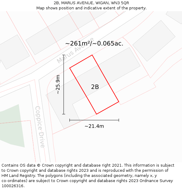 2B, MARUS AVENUE, WIGAN, WN3 5QR: Plot and title map