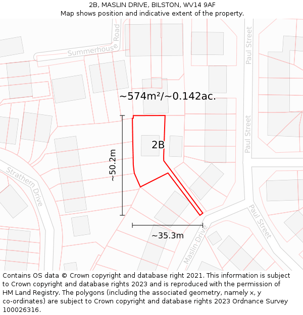 2B, MASLIN DRIVE, BILSTON, WV14 9AF: Plot and title map