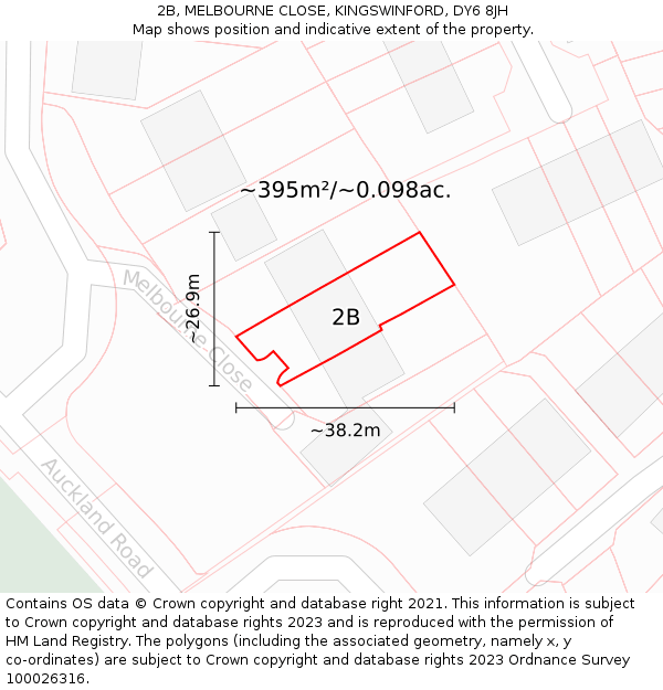 2B, MELBOURNE CLOSE, KINGSWINFORD, DY6 8JH: Plot and title map