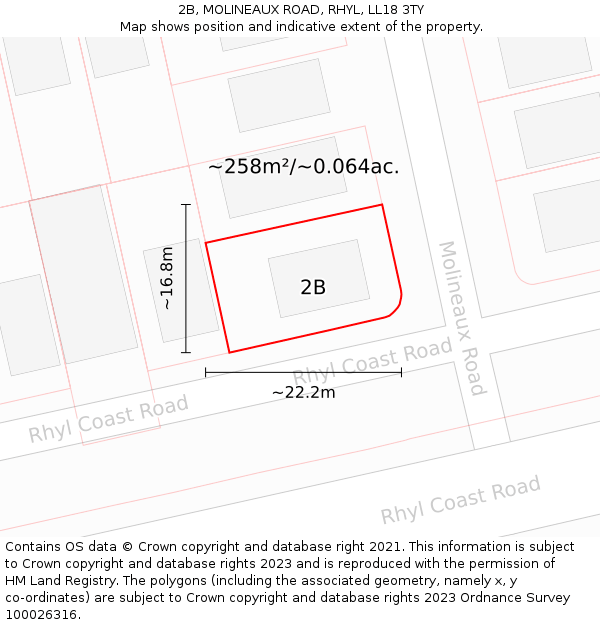 2B, MOLINEAUX ROAD, RHYL, LL18 3TY: Plot and title map