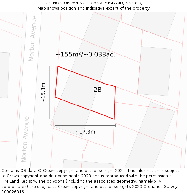 2B, NORTON AVENUE, CANVEY ISLAND, SS8 8LQ: Plot and title map