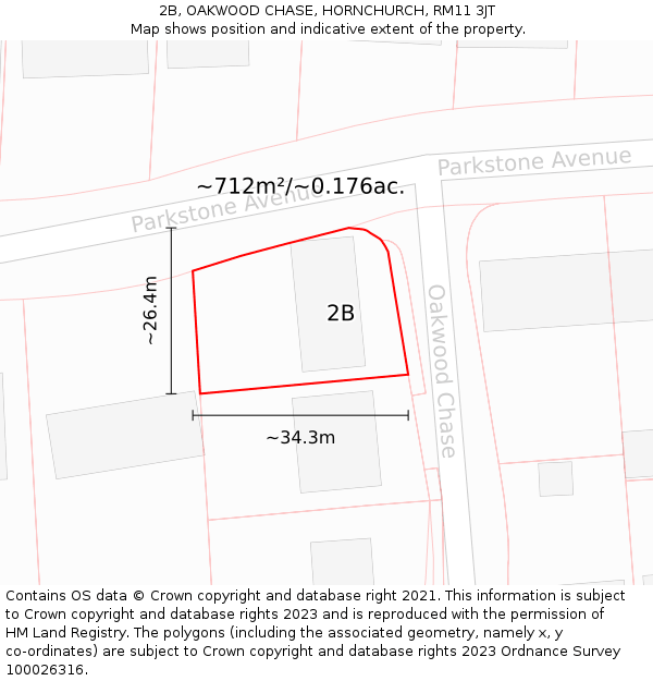 2B, OAKWOOD CHASE, HORNCHURCH, RM11 3JT: Plot and title map