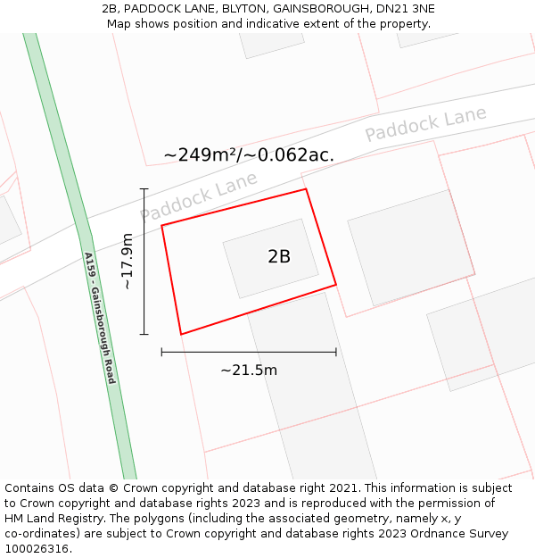 2B, PADDOCK LANE, BLYTON, GAINSBOROUGH, DN21 3NE: Plot and title map