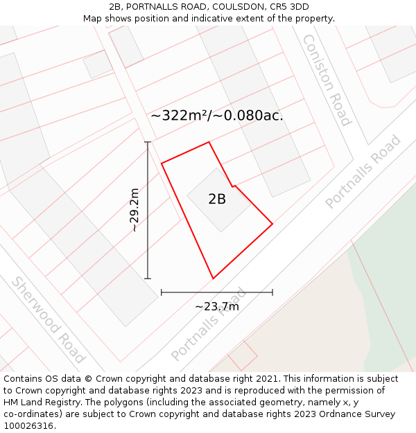 2B, PORTNALLS ROAD, COULSDON, CR5 3DD: Plot and title map