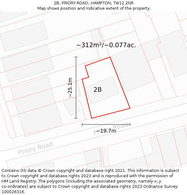 2B, PRIORY ROAD, HAMPTON, TW12 2NR: Plot and title map