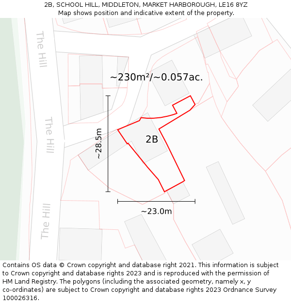 2B, SCHOOL HILL, MIDDLETON, MARKET HARBOROUGH, LE16 8YZ: Plot and title map